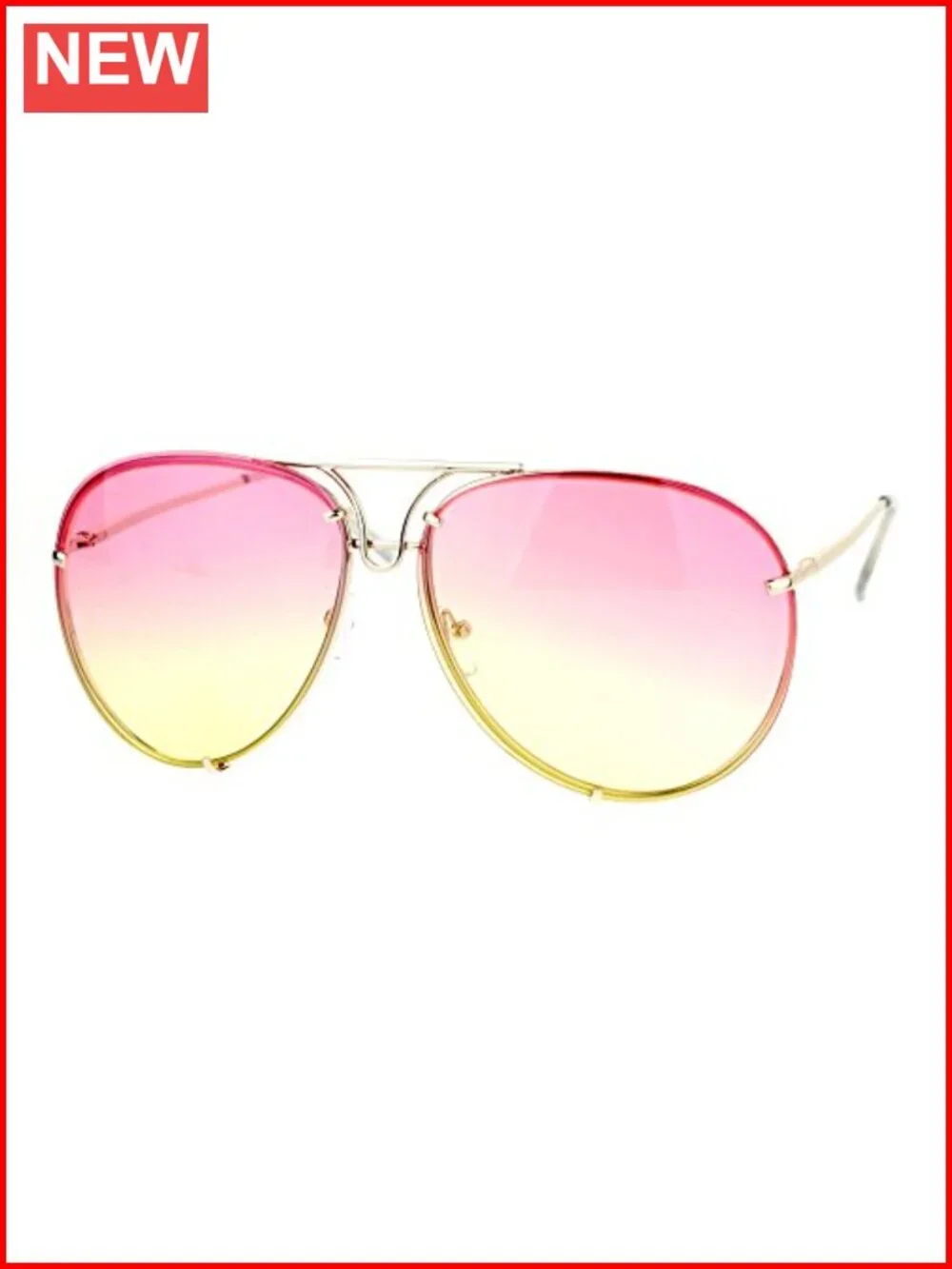 Oversized Round Pilot Sunglasses Gradient Lens Metal Spring Hinge